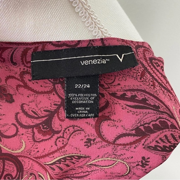 Venezia, Plus Size 22/24 Long Sleeve V-Neck Paisley Embroidered Pink Blouse EUC - Picture 9 of 9